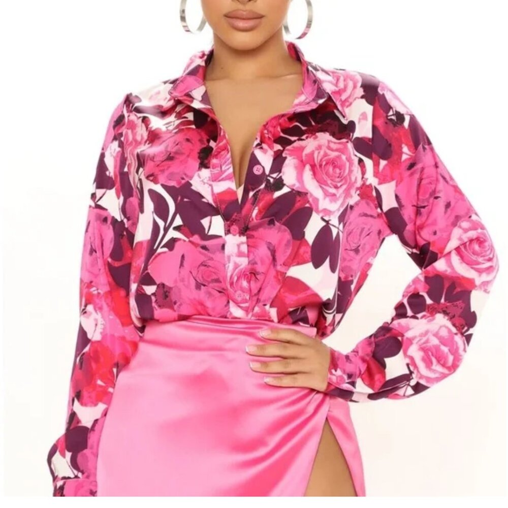 Floral Paradise Satin Shirt - Pink/combo {SIZE SMALL - NWOT}